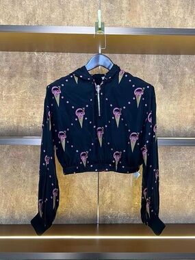 🚩steal Gucci Black Cropped Bomber Jacket with Pink Ice Cream Motif